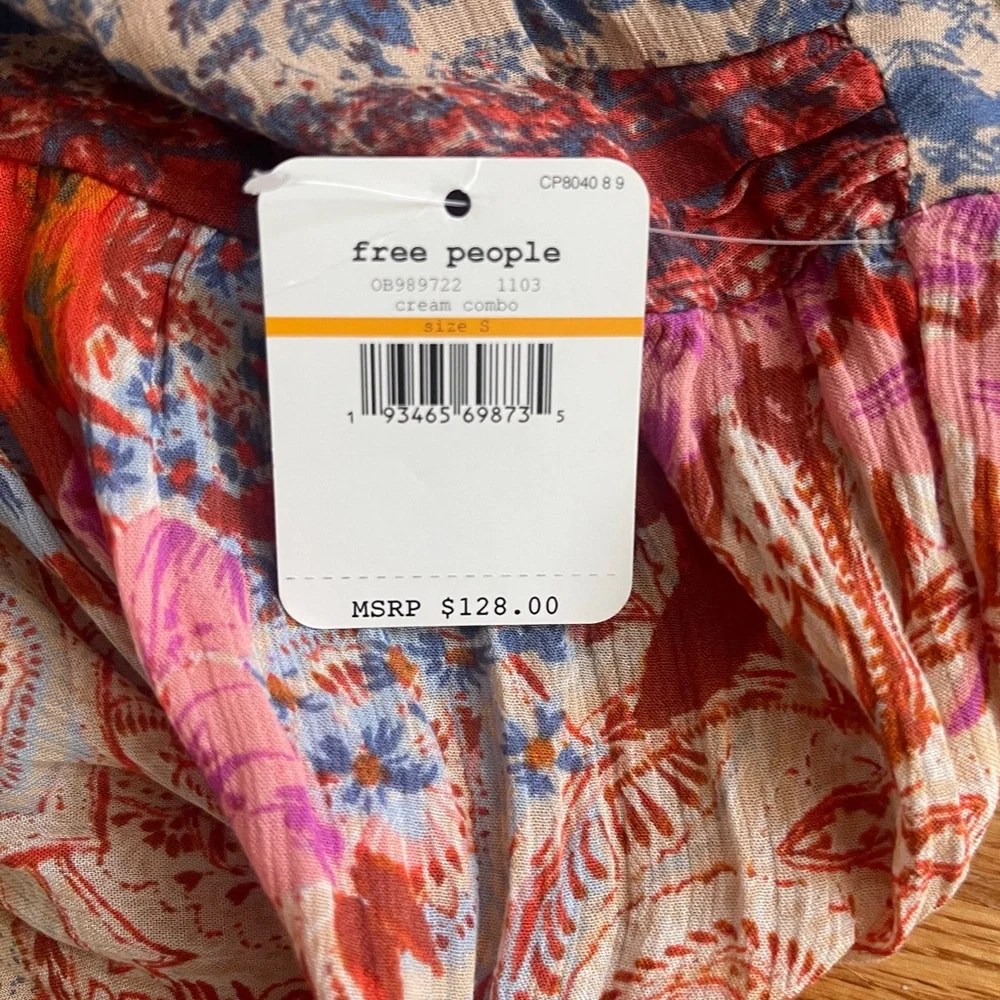 Free People Beige Floral Tiered Maxi Dress with Red and Blue Accents - Picture 13 of 13
